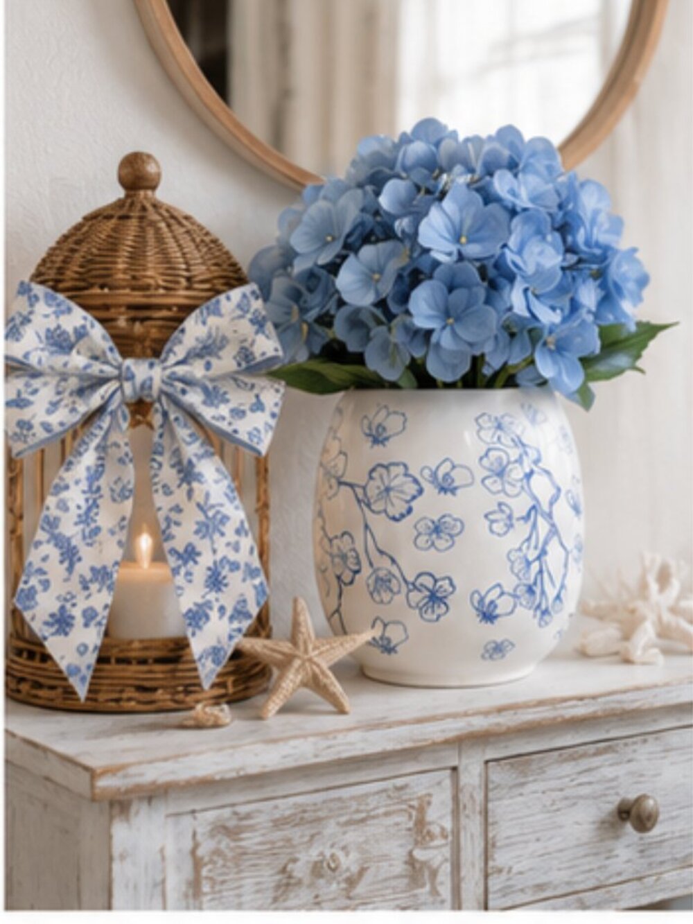 My Texas House Blue Floral Vase with Faux Blue Hydrangeas | Coastal Cottage Deco - Picture 3 of 5